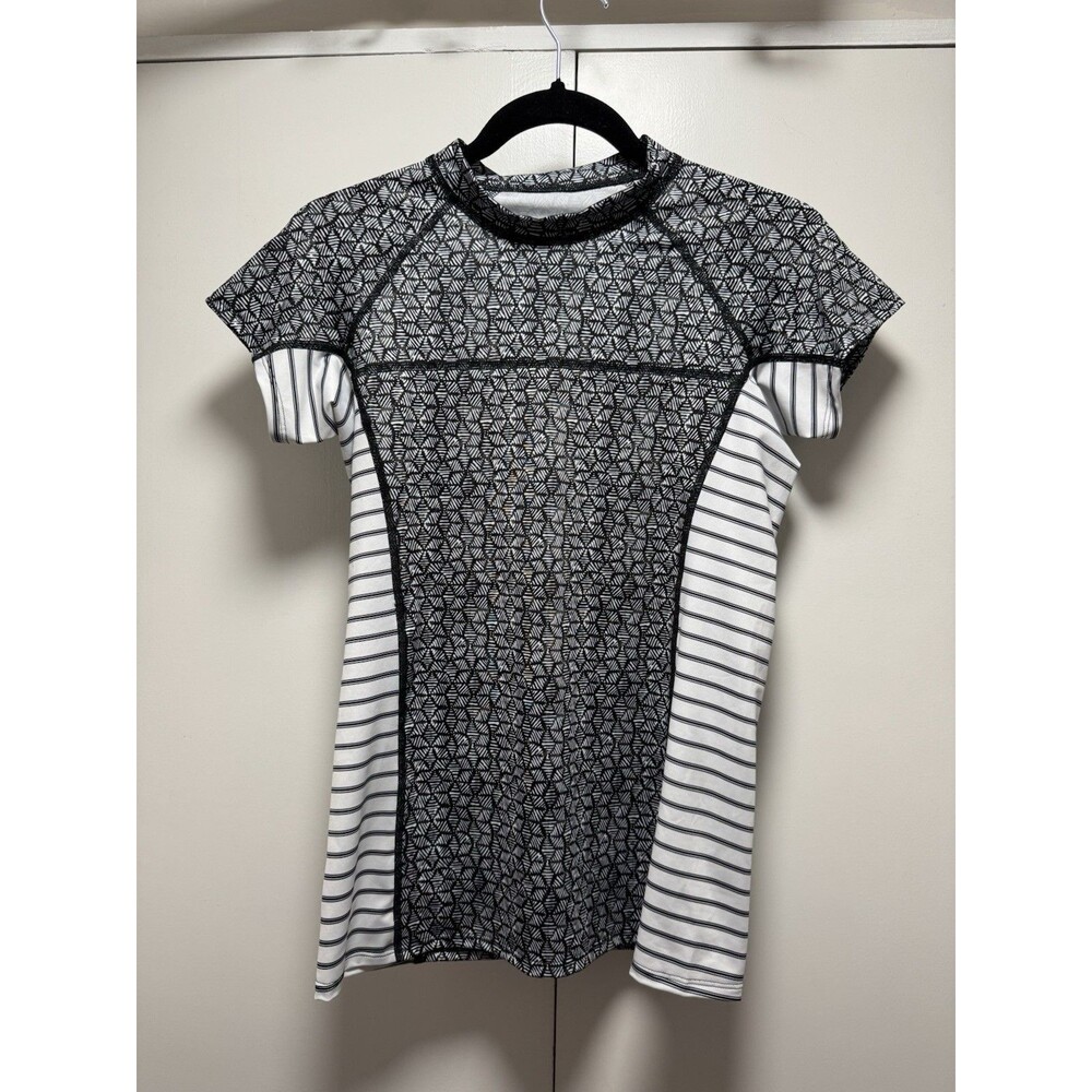 Patagonia Rash Guard Women’s Small Black White Geometric Print Swim Surf Top UPF